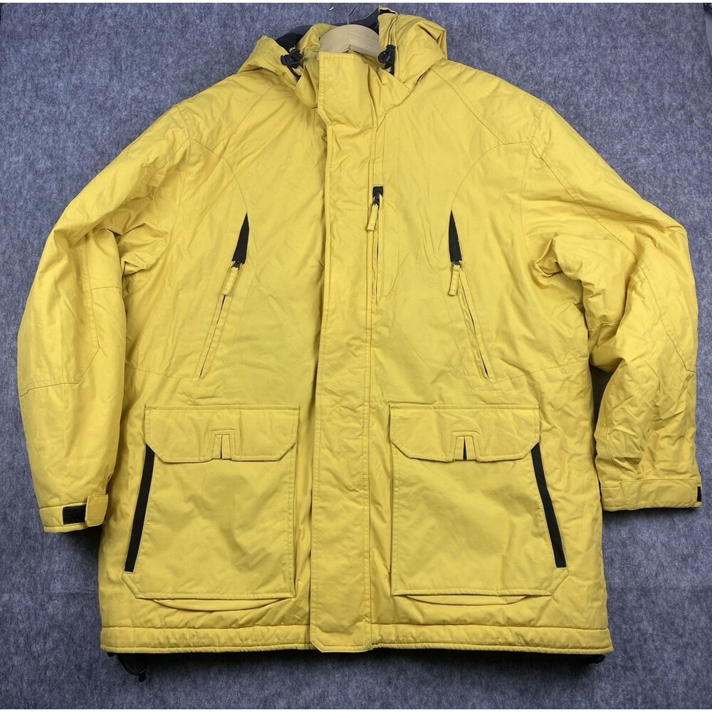 St Johns Bay Men's Parka Jacket Lined Insulated Hooded Coat Yellow Nylon Size XL